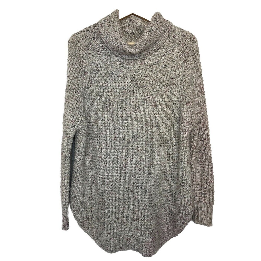 Free People Women's Small Oversized Gray Red Chain Knit Turtleneck sweater